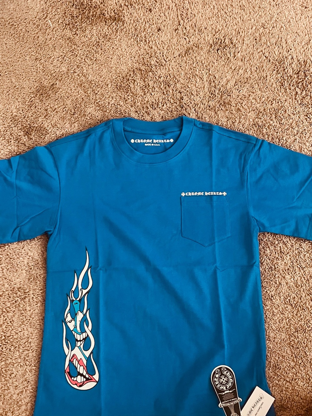 Comme des Garcons Bright Blue Graphic Tag Tee
